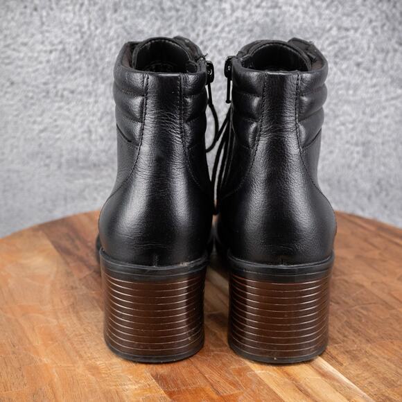 Clarks Womens Hollis Jasmine Boot Size 8 M Black Leather LaceUp Heel Lug Bootie - Picture 4 of 8